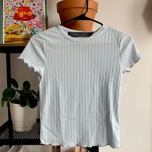 Baby Blue Ruffle Edge Crew Neck T-Shirt